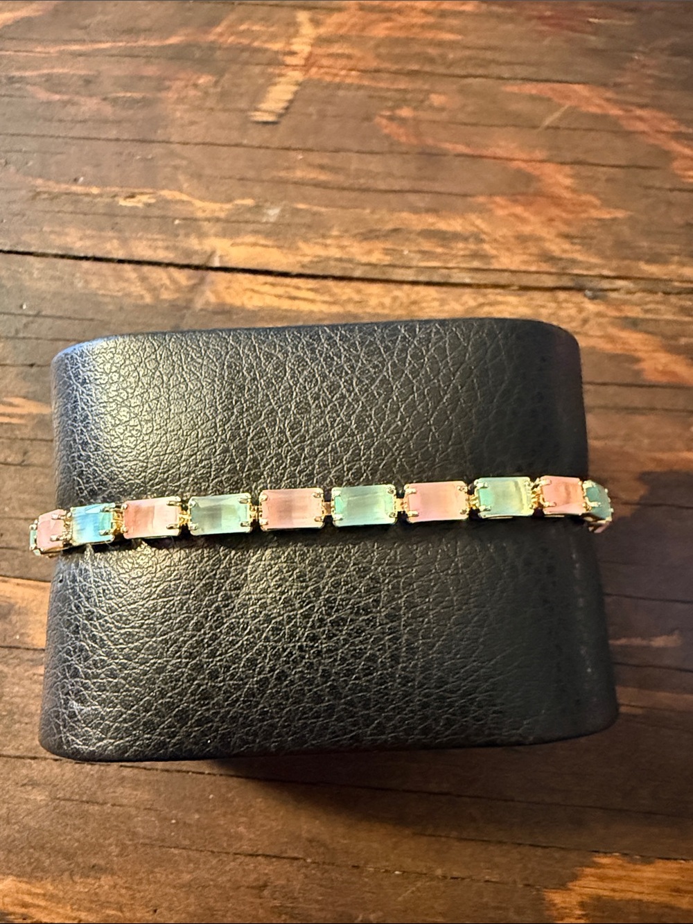 Gold Plated Pastel Multi-Stone Gemstone Tennis Bracelet - Pink & Aqua